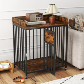 2-in-1 Furniture Style Dog Crates with Lockable Wheels