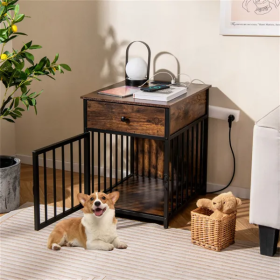 2-in-1 Furniture Style Dog Crates with Charging Station - Up to 25 Lbs
