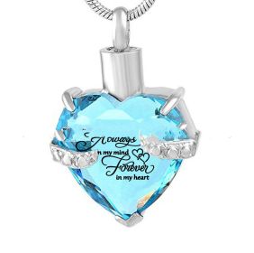 Hot Selling Relatives Pet Hair Ashes December Sky Blue Color Birthday Stone Heart-shaped Commemorative Pendant Necklace