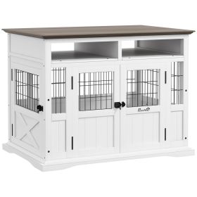 Furniture Style Dog Crate End Table with Storage Double - White