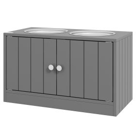 Large Elevated Dog Bowls with Storage Cabinet - Gray