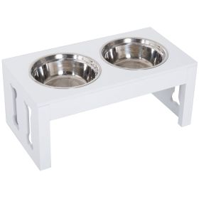 Wooden Elevated Dog Bowl Feeding Station - White