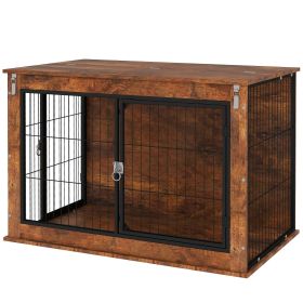 39" Furniture Style Dog Crates with Flip-up Top Opening - Rustic Brown
