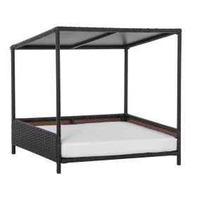 Raised Rattan Covered Dog Beds with Cushion - Brown