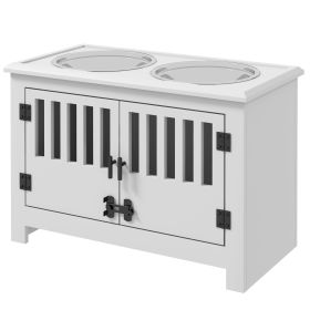 Elevated Dog Bowls with Stylish Storage Cabinet - White