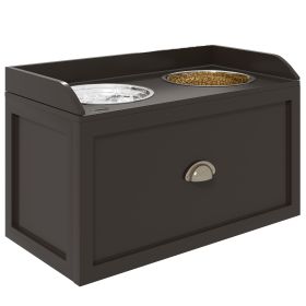 Elevated Dog Bowls with Storage Drawer - Brown