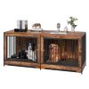 75" Furniture Style Dog Crates with Divider & Double Doors - Brown