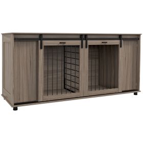 71" Furniture Style Dog Crates with Removable Divider - Walnut