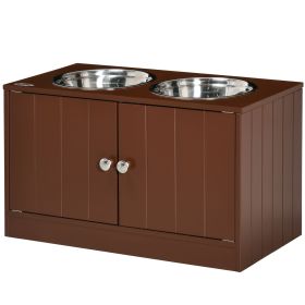 Elevated Dog Bowls with Storage Cabinet - Brown