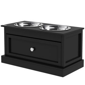 Elevated Dog Bowls with Storage Drawer - Black