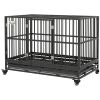 48" Heavy Duty Dog Crate Metal Cage with Lockable Wheels