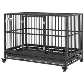 48" Heavy Duty Dog Crate Metal Cage with Lockable Wheels