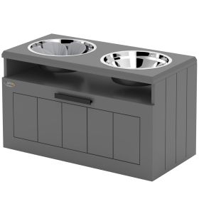 Elevated Dog Bowls with Storage Drawer and Slow Feeder Mat