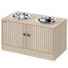 Elevated Dog Bowls with Storage Cabinet and Slow Feeder - Oak