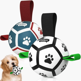Dog Fetch Toys - 3.5" Soccer Ball with Straps (2 pack)