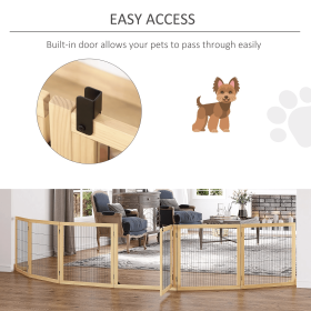 6-Panel Natural Wood Folding Freestanding Dog Gates