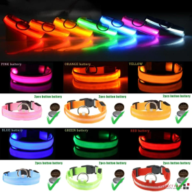 Waterproof Adjustable LED Flat Dog Collar (Color: Yellow, Size: X-Small)