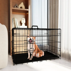 Folding Wire Dog Crates with Divider and Double Doors (Length: 36 Inch)