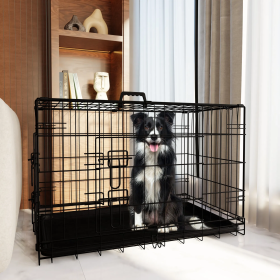 Folding Wire Dog Crates with Divider and Double Doors (Length: 42 Inch)