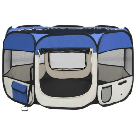 Dog Playpen (Length: 43 Inch, Color2: Blue/Cream)