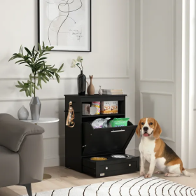 Elevated Dog Bowls with Storage Cabinet (Color: Black)
