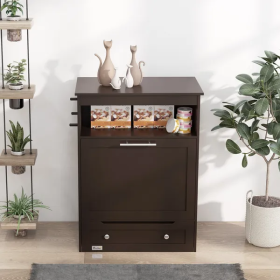 Elevated Dog Bowls with Storage Cabinet (Color: Brown)