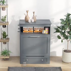 Elevated Dog Bowls with Storage Cabinet (Color: Grey)