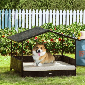 Elevated Covered Wicker Dog Bed (Color2: Dark Coffe/Cream)