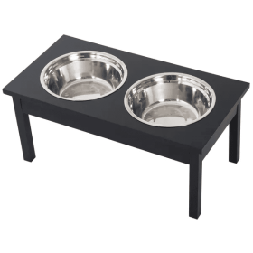 Elevated Dog Bowls with 2 Stainless Steel Pet Bowls (Color: Black)