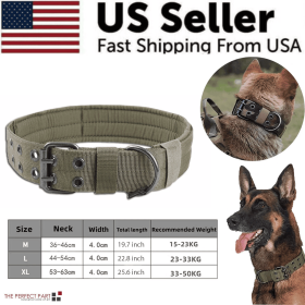 Heavy Duty Tactical Flat Dog Collars (Color: Green, Size: Medium)