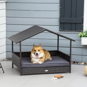 Elevated Covered Wicker Dog Bed (Color2: Dark Brown/Grey)