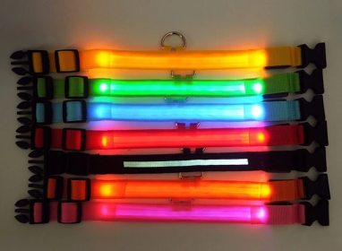 Waterproof Adjustable LED Flat Dog Collar (Color: Green, Size: X-Small)
