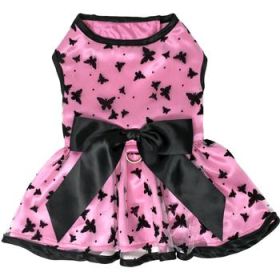 All Aflutter Pink and Black Dog Dress (Size: Small)
