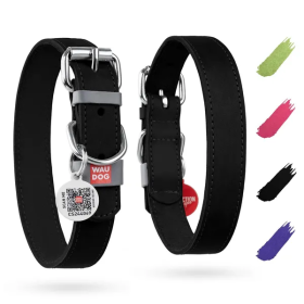 Leather Flat Dog Collar (Color: Black, Size: X-Small)