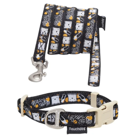 Embroidered Designer Dog Walking Set (Color: Black, Size: Small)