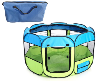 Lightweight Easy Folding Wire-Framed Collapsible Playpen (Color2: Blue/Green, Size: Medium)