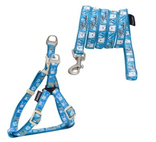 Embroidered Leash And Harness Dog Walking Set (Color: Blue, Size: Small)