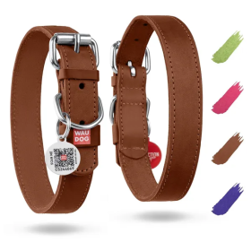 Leather Flat Dog Collar (Color: Brown, Size: Medium)