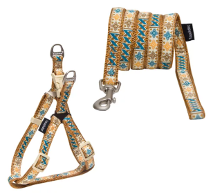 Embroidered Leash And Harness Dog Walking Set (Color: Brown, Size: Small)