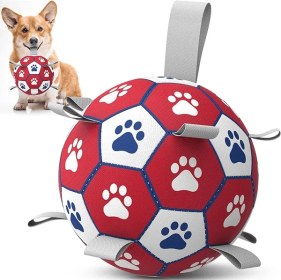 Dog Fetch Toys -  6" Soccer Ball with Straps (Color2: Red)