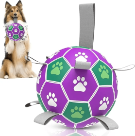 Dog Fetch Toys -  7" Soccer Ball with Straps (Color2: Purple)