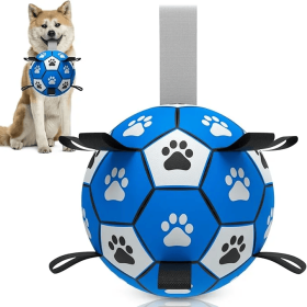 Dog Fetch Toys -  6" Soccer Ball with Straps (Color2: Blue)