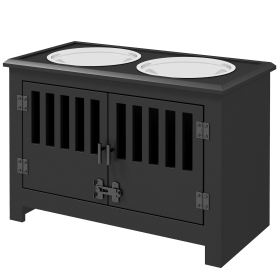 Elevated Dog Bowls with Stylish Storage Cabinet (Color: Black)