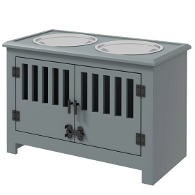 Elevated Dog Bowls with Stylish Storage Cabinet (Color: Grey)