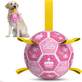 Dog Fetch Toys - 8" Soccer Ball with Straps (Color2: Happy Birthday (Purple))