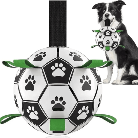 Dog Fetch Toys -  6" Soccer Ball with Straps (Color2: Black/White)