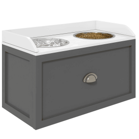 Elevated Dog Bowls with Storage Drawer (Color: Grey/White)