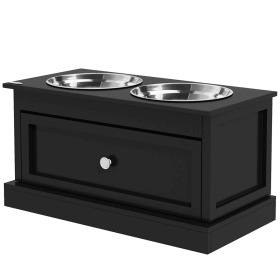 Large Elevated Dog Bowls with Storage Drawer (Color: Black)