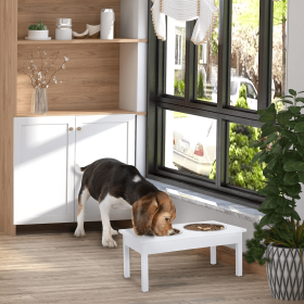 Elevated Dog Bowls with 2 Stainless Steel Pet Bowls (Color: White)