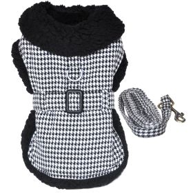 Black and White Houndstooth Dog Coat with Leash (Size: Small)